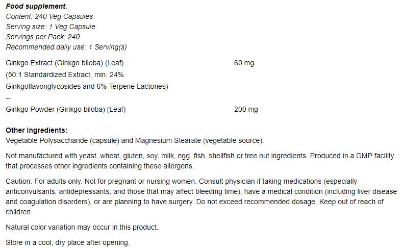 Ginkgo biloba 60 mg - 60 capsules