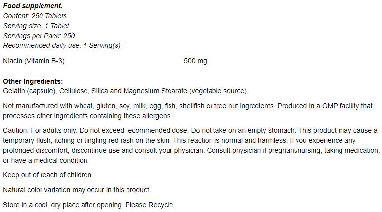 Niacine 500 mg - 250 comprimés