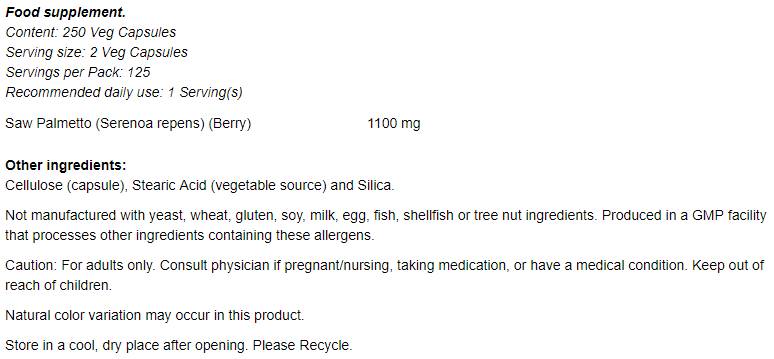 Saw Palmetto Berries 550 mg - 250 capsules