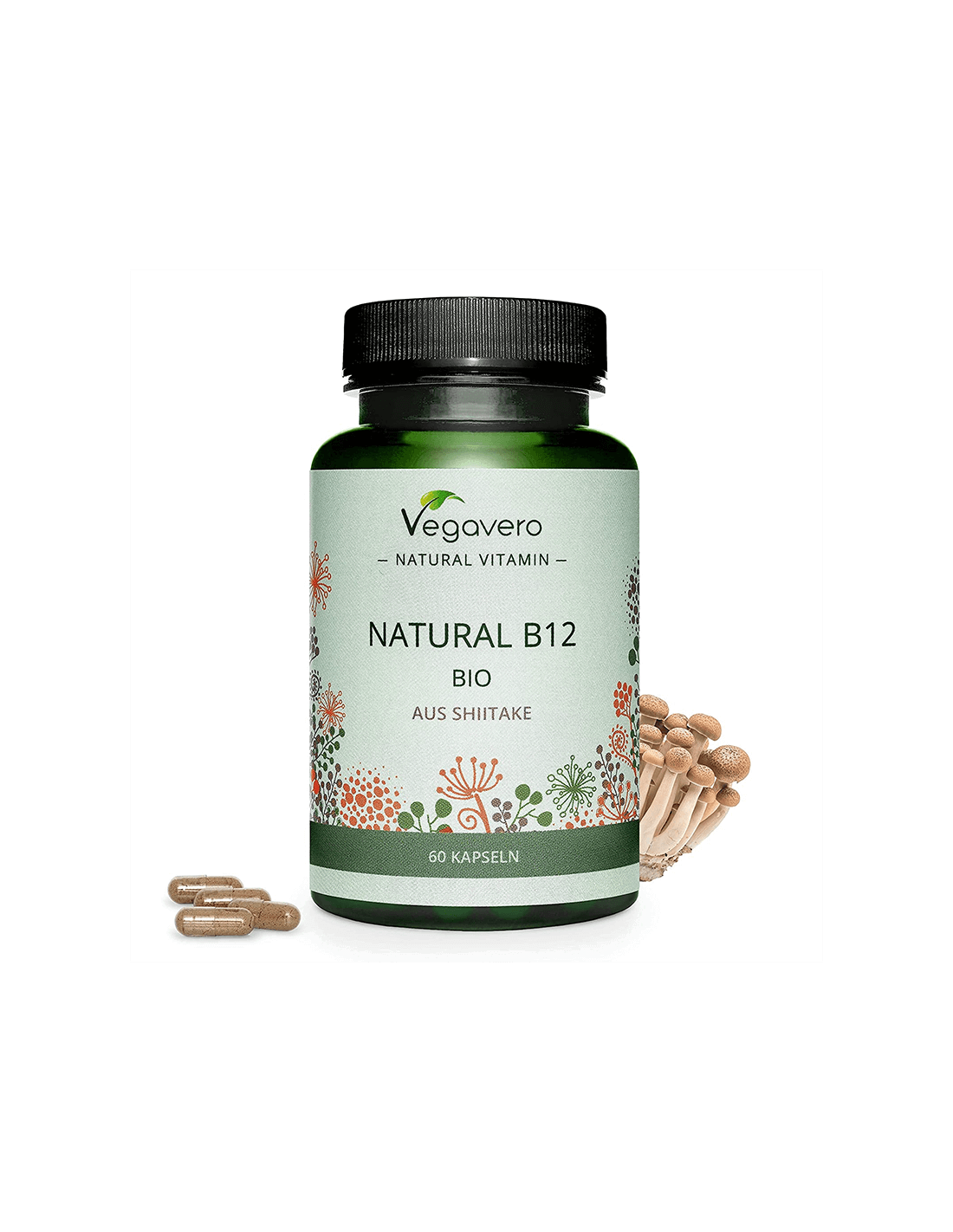 Vitamine B12 naturelle BIO de Shiitake/Vitamine B12 (à base de champignons shiitake médicinaux biologiques), 60 capsules, 100 % végétalien <tc>Vegavero</tc>
