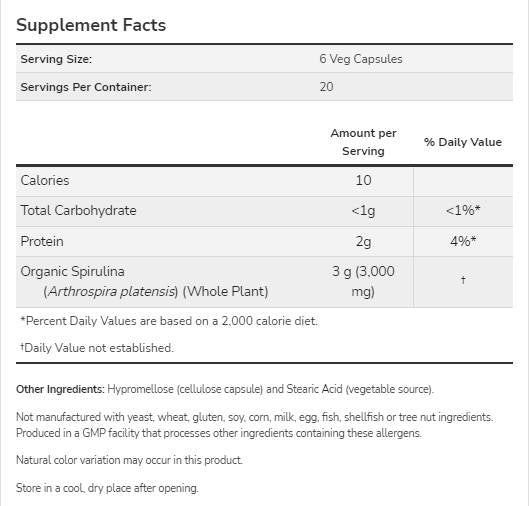 Spiruline naturelle 500 mg - 120 capsules