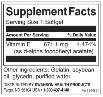 Vitamine naturelle E 1000 UI - 100 capsules de gel