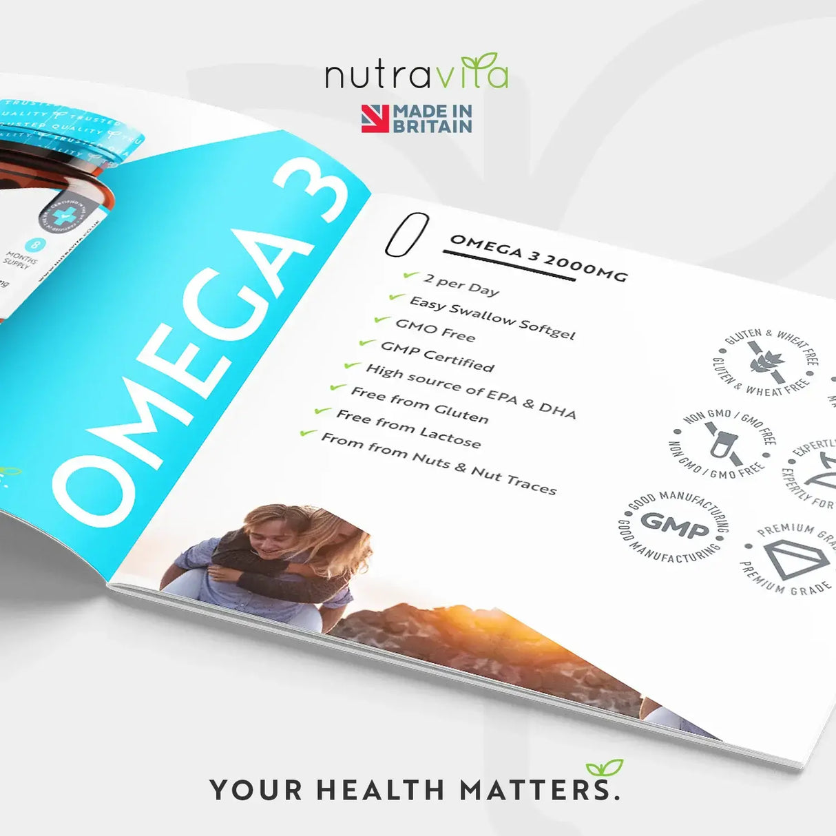 Oméga 3 2000 mg/EPA 660 mg, DHA 440 mg/Huile de poisson pure/240 capsules, 120 doses/ <tc>Nutravita</tc>