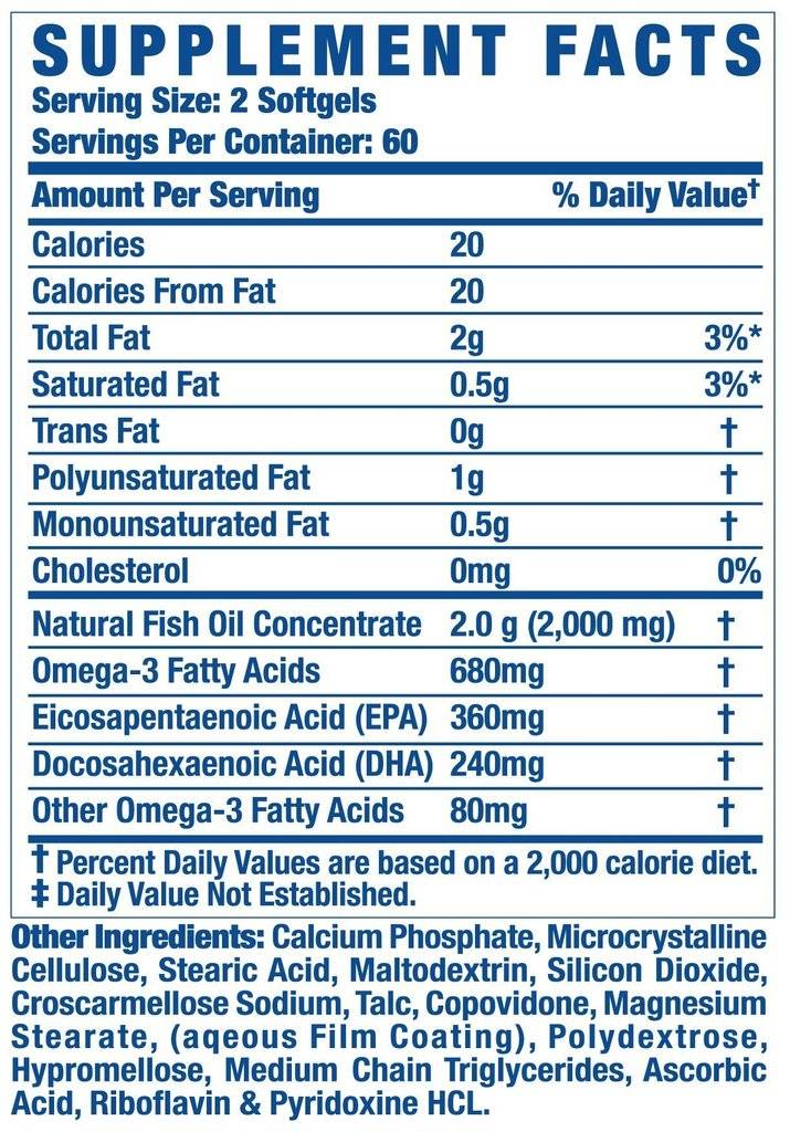 Omega 3 Huile de poisson 120 capsules de gel