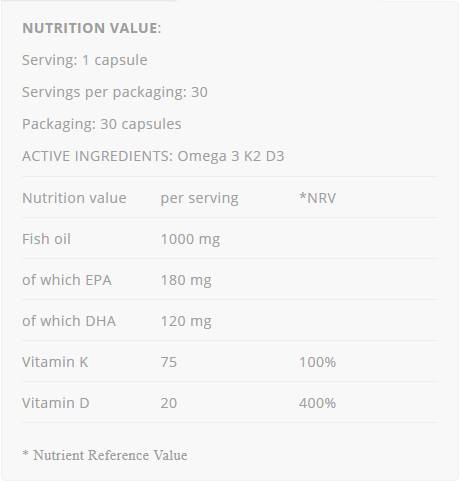 Omega 3 + K2 D3 - 30 capsules de gel