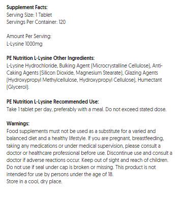 PE Nutrition | L-lysine 1000 mg - 120 comprimés