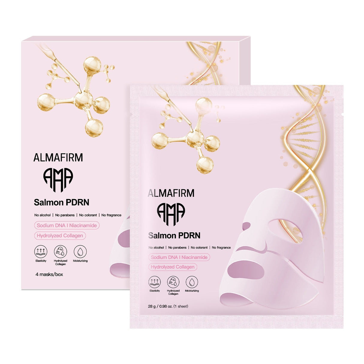 Korean face mask with salmon DNA, peptides, collagen, panthenol and niacinamide - 4 pieces in a box - Nutra Best Europe