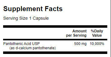 Acide pantothénique 500 mg - 250 capsules