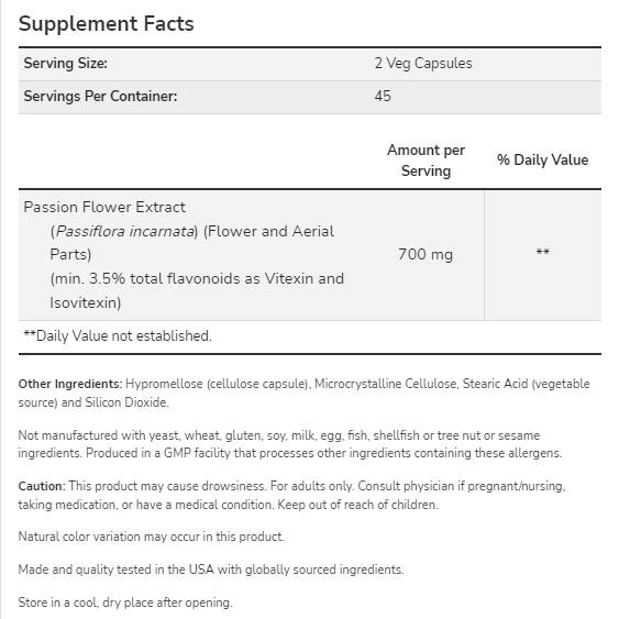 Passion Flower 350 mg - 90 capsules