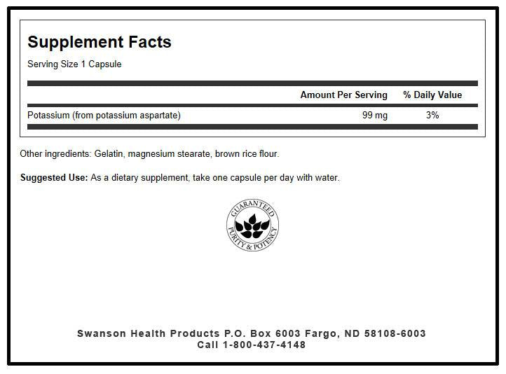 Potassium aspartate 99 mg 60 capsules