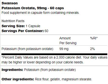 Potassium Orotate 99 mg 60 capsules