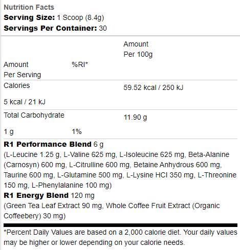 Énergie pré-amino | avec thé vert et café biologique - 252 grammes