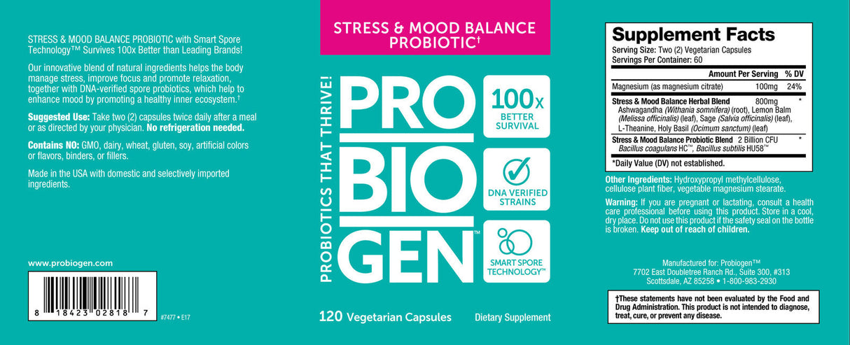 <tc>Probiogen</tc> Probiotique pour l'équilibre du stress et de l'humeur - Probiotique 120 capsules