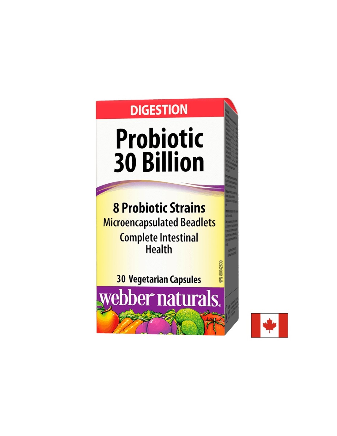 Probiotique 30 milliards/8 souches probiotiques/Probiotique, 30 milliards de probiotiques actifs, 8 souches probiotiques, 30 capsules <tc>Webber Naturals</tc>
