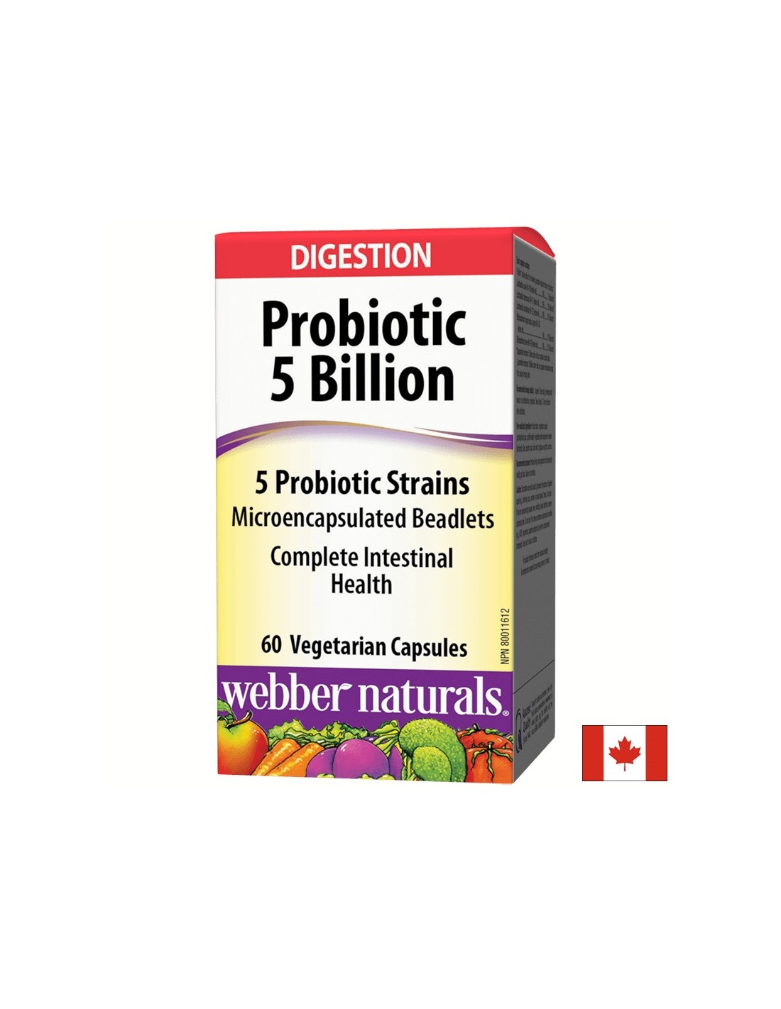 Probiotique/Probiotique 5 souches, 5 milliards de probiotiques actifs x 60 capsules <tc>Webber Naturals</tc>