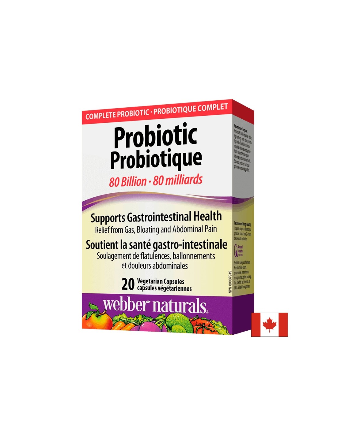 Probiotique 80 milliards/Probiotique, 80 milliards de probiotiques actifs, 20 capsules <tc>Webber Naturals</tc>