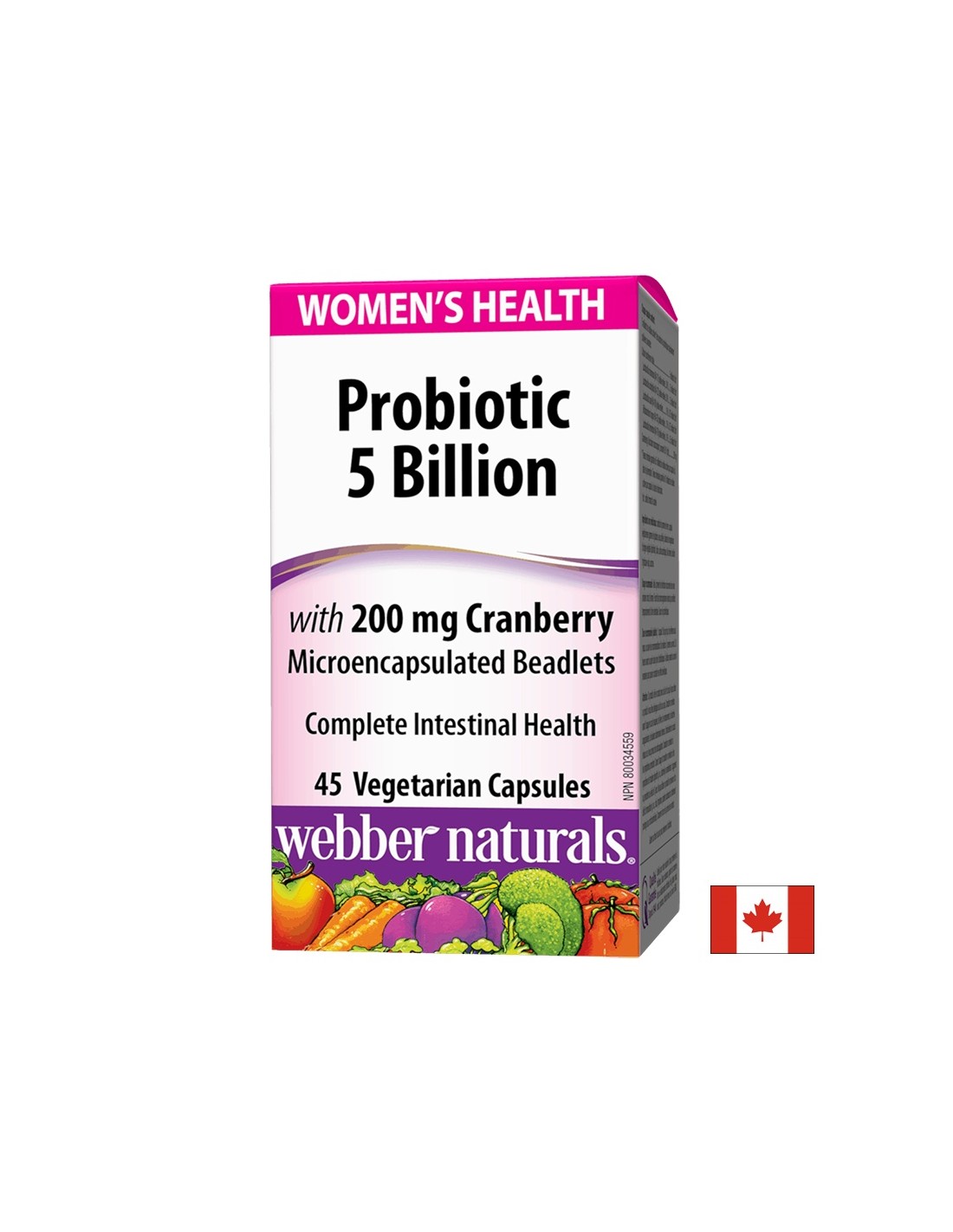 Probiotique Santé des Femmes/Probiotique pour femmes 5 souches, 5 milliards de probiotiques actifs + Canneberge x 45 capsules <tc>Webber Naturals</tc>