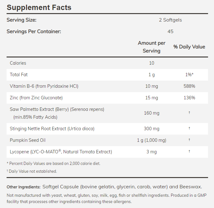 Support de la prostate - 90 capsules de gel