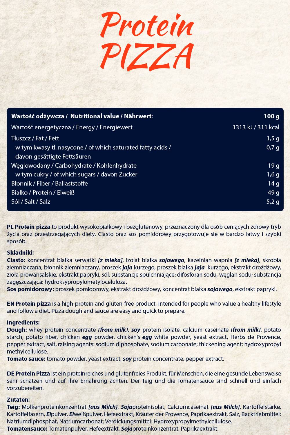 Pizza protéique | Sans gluten - 600 grammes
