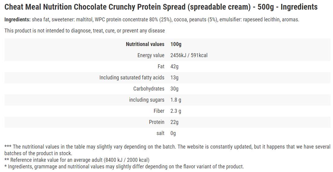 Spread protéique/chocolat croquant - 500 grammes