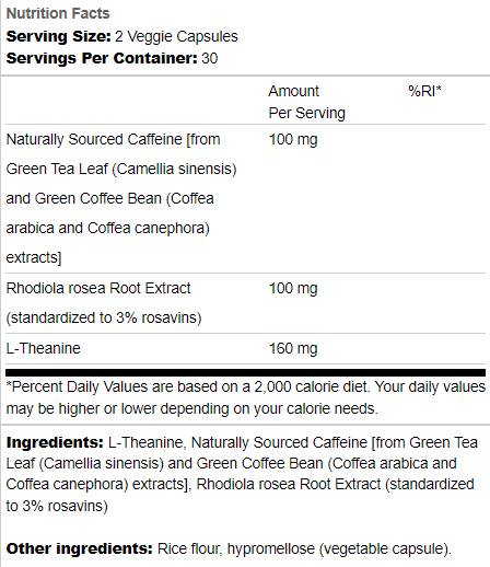 Énergie pure | Cafeine naturelle, Rhodiola et L-théanine 60 capsules