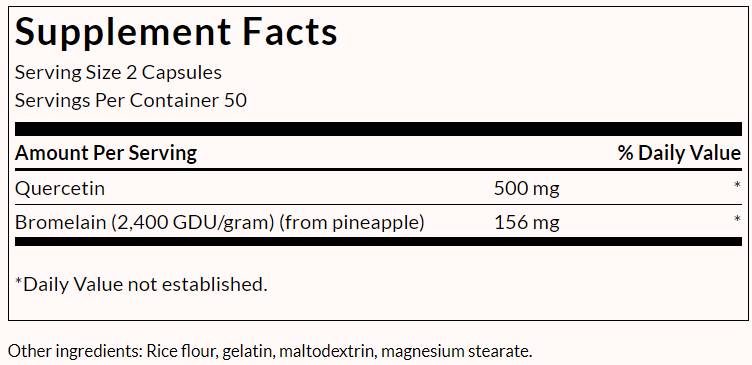 Quercétine et bromélaïne - Formule avancée - 100 capsules
