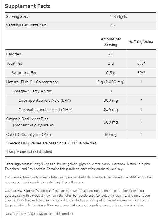 Red Omega ™ | Riz de levure rouge - 180 softgels