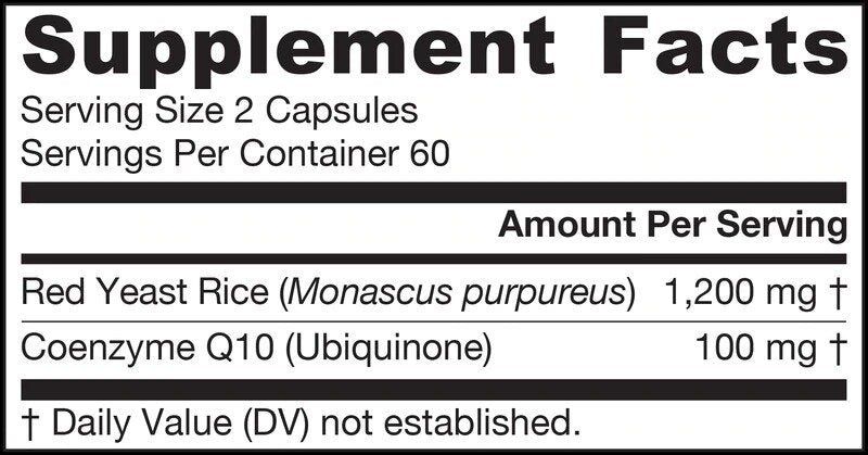 Riz de levure rouge 1200 mg + CoQ10 100 mg - Riz de levure rouge + coenzyme Q10 120 Caps