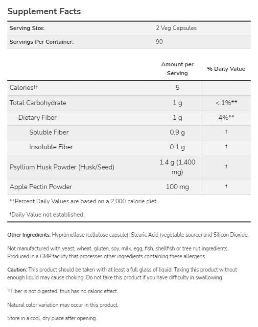 Psyllium Husk 700 mg | avec la pectine de pomme - 360 capsules