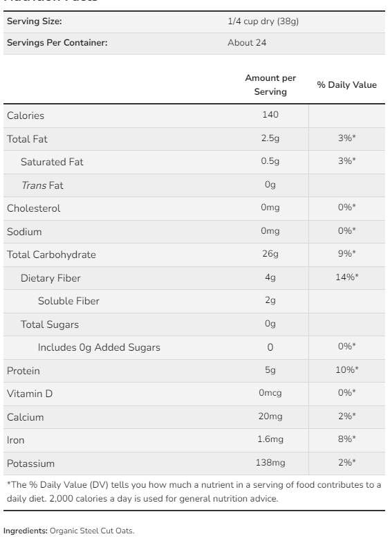 Avoine coupée en acier Organic - 907 grammes