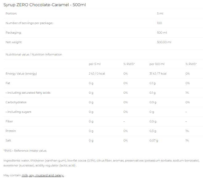 Sirop zéro - Caramel au chocolat - 500 ml
