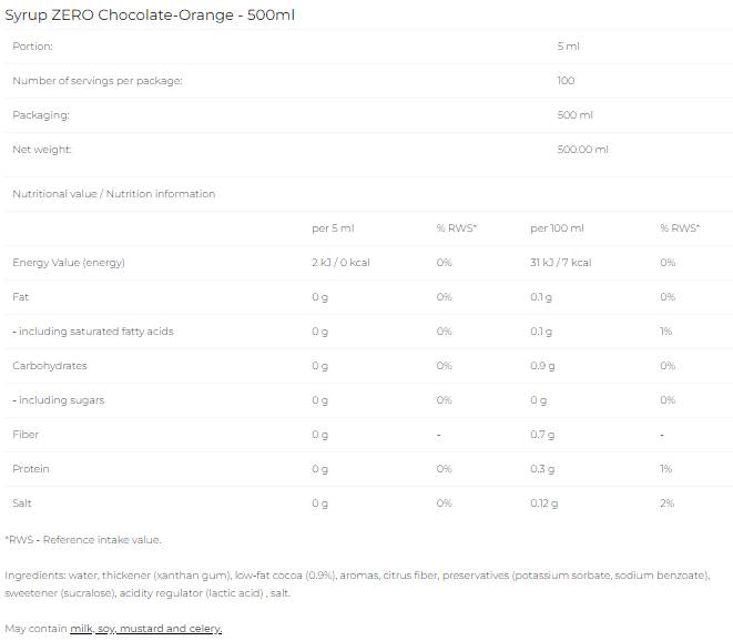 Sirop Zero - Chocolate Orange - 500 ml