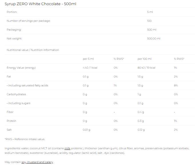 Sirop zéro - Chocolatement blanc - 500 ml
