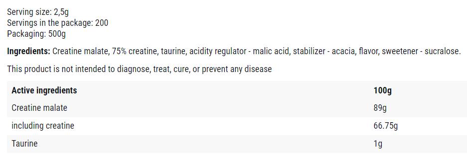 Poudre TCM | Tri créatine malate - 500 grammes