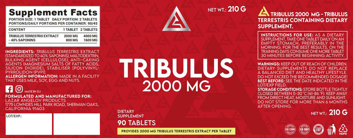 Tribulus 2000 mg | MEGA DOSE TRIBULUS TERRESTRIS Extrait - 90 comprimés