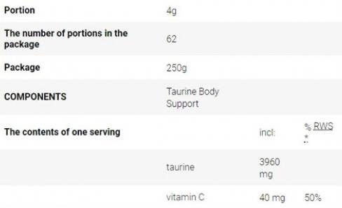 Support corporel de Taurine - 250 grammes
