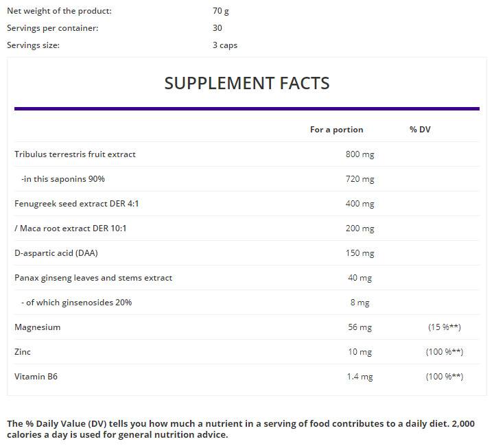 Testo Booster | avec Tribulus, Fenugreek, Maca, DAA et Ginseng 90 Capsules