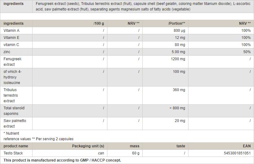 Pile de testo - 60 capsules