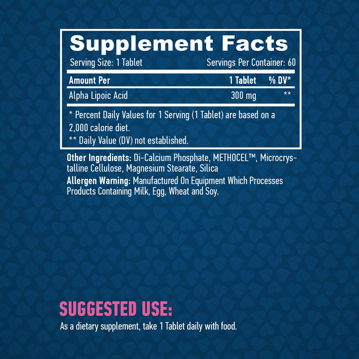 Libération de temps Alide alpha Lipoic 300 mg./60 onglets.