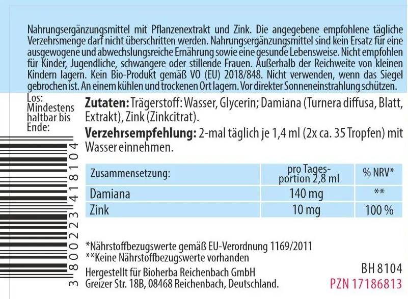 Feuilles de la teinture Damiana - 50 ml