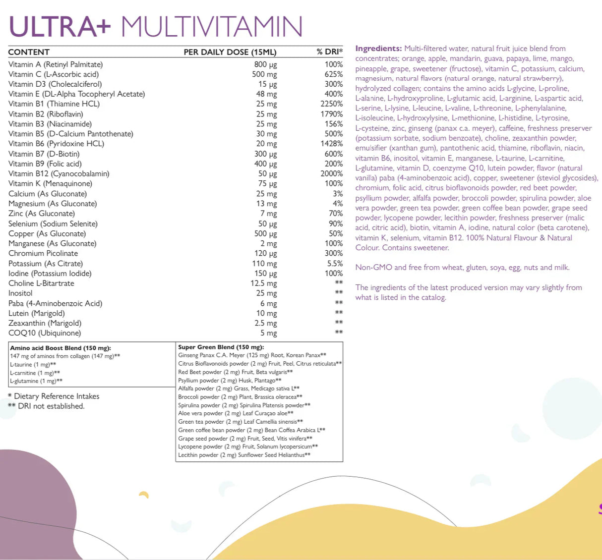 Ultra + - vitamines + minéraux + mélange vert + collagène/500 ml /