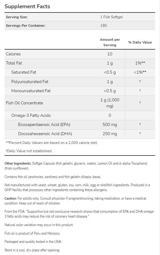 Ultra Omega 3 | Gélatine de poisson Gélates soft - 180 Gentes souples