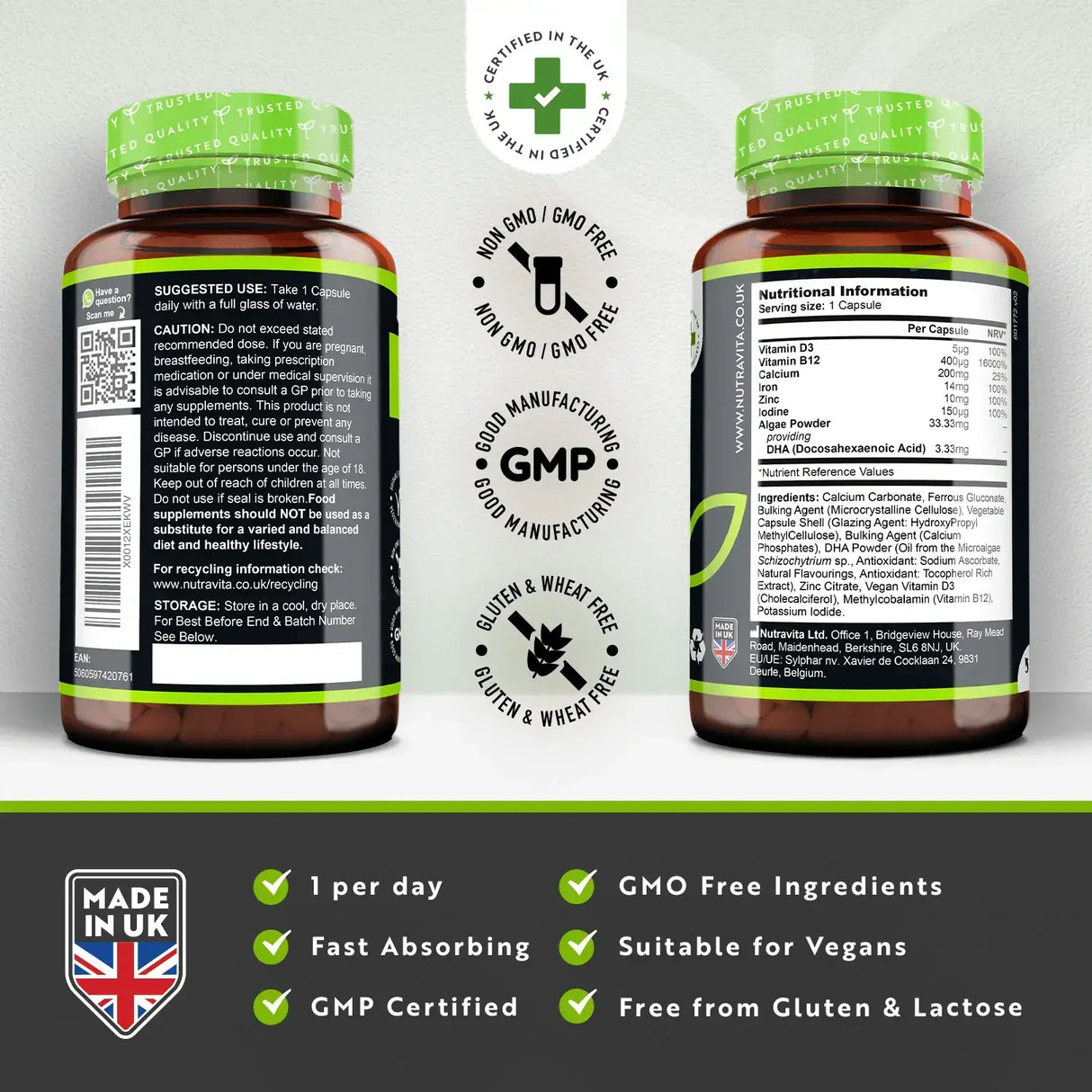 Multivitamines essentielles végétaliennes/120 capsules, 120 jours/ <tc>Nutravita</tc>