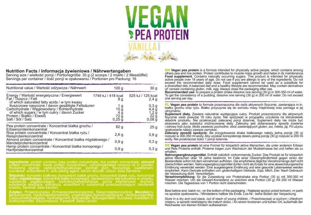 Protéine de pois végétalien - 500 grammes