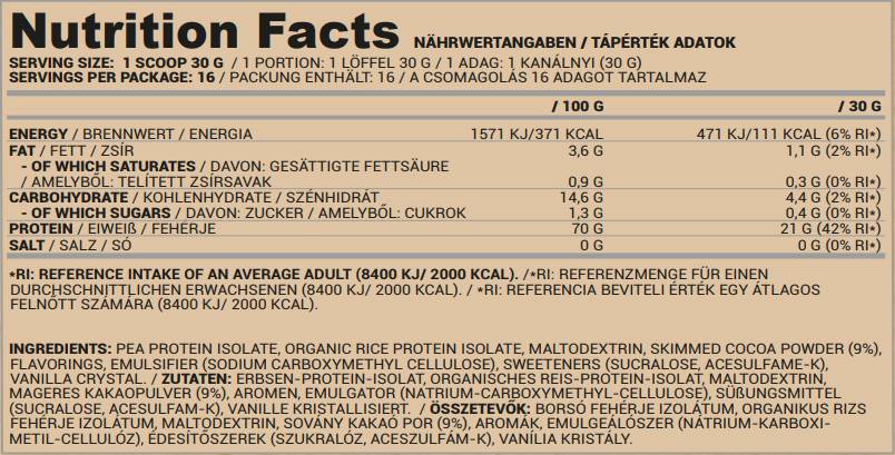 Protéine végétalienne | Pois et riz - 30 grammes