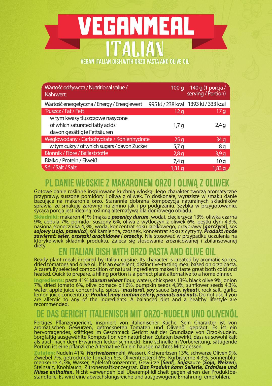 Italien végétalien | Read-to-Eat-manger-protéine Meal - 280 grammes