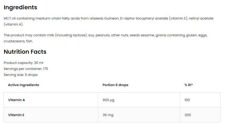 La vitamine A + E laisse tomber 30 ml