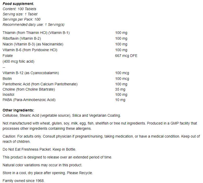 Vitamine B-100 Libération prolongée/100 Tabs