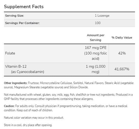Vitamine B-12 1000 MCG | avec de l'acide folique - 250 comprimés sublinguaux