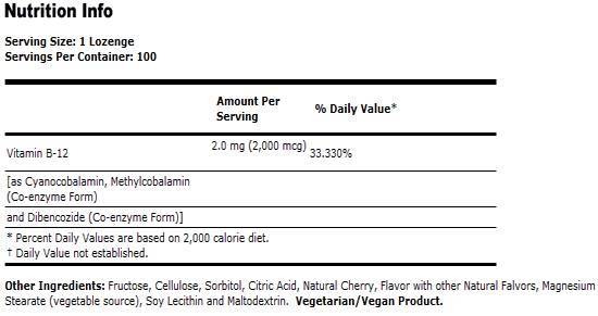 Vitamine B-12 Instant Energy 2000 MCG - 100 comprimés sublinguaux